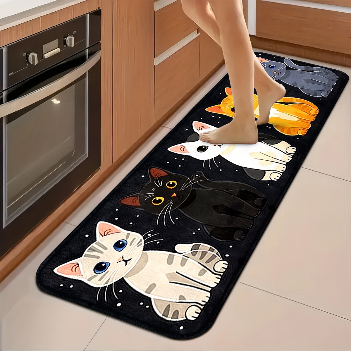 Anti Fatigue Mat - VIKAMA 1pc かわいい子猫パターンキッチンマットロングカーペットバスルームパッド家の装飾玄関マット廊下ランドリールームベッドサイドラグ
