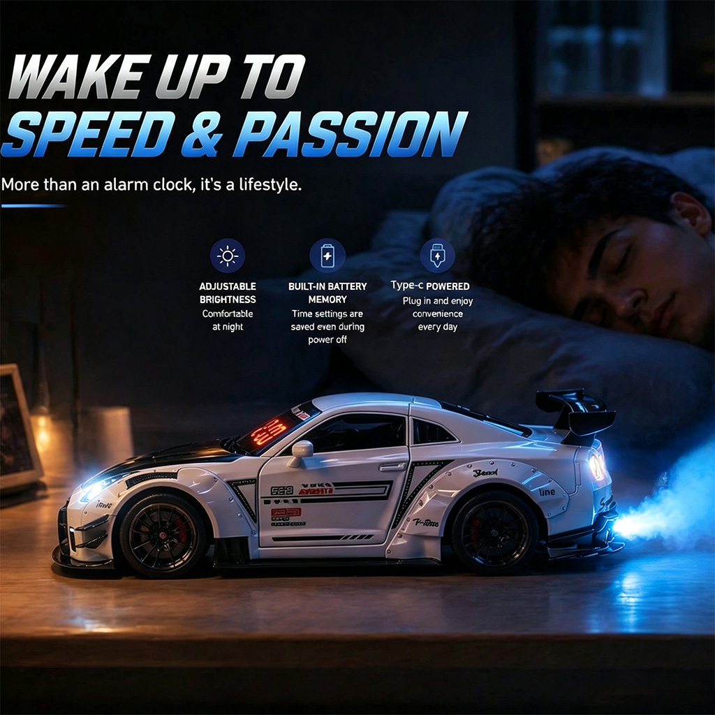 Led Desk Clock - 1個入り充電式ハイパーカーモデル目覚まし時計、LEDデジタル時間表示スポーツカー時計、リモコン付き、デスクデコレーションギフト