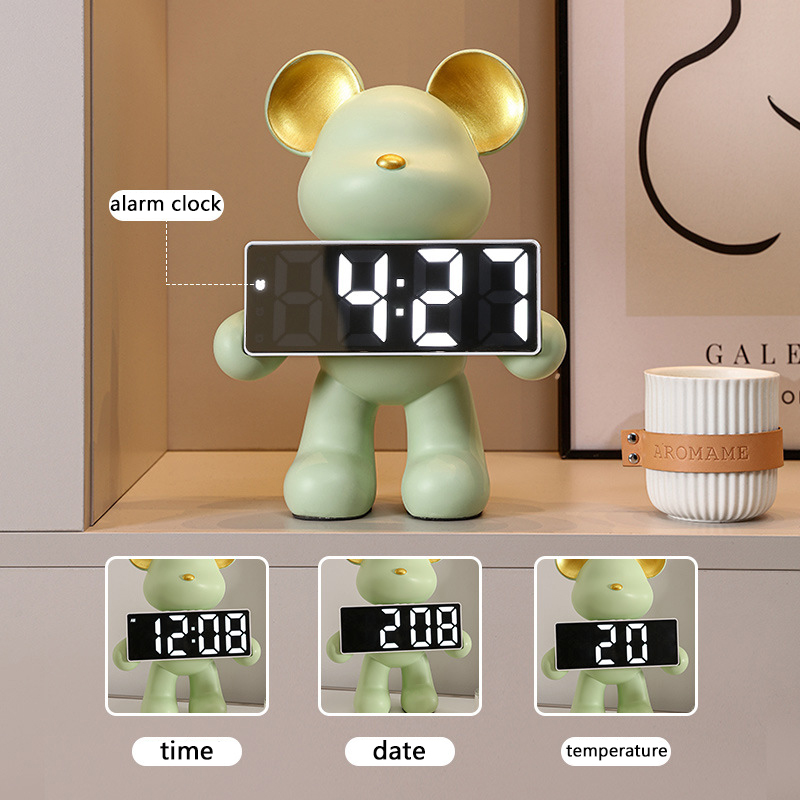 北欧風クリエイティブ樹脂製クマ時計オーナメント、リビングルー - Led Desk Clock のレビューと価格