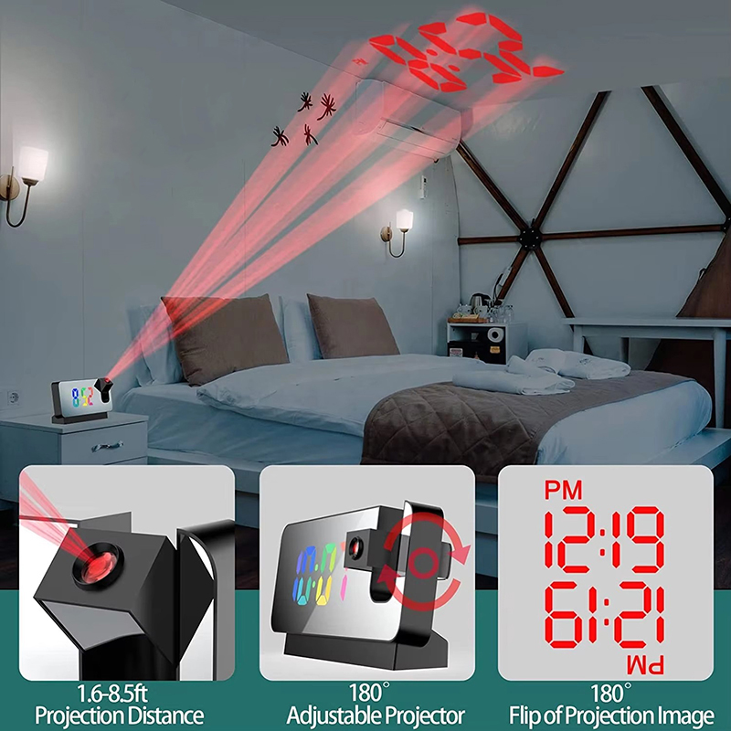 投影目覚まし時計 卓上時計 大型カラーLEDディスプレイ付き - Led Desk Clock のレビューと価格