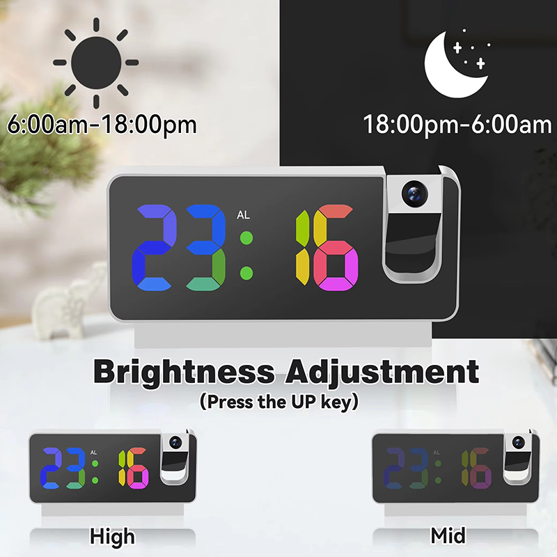 投影目覚まし時計 卓上時計 大型カラーLEDディスプレイ付き - Led Desk Clock のレビューと価格