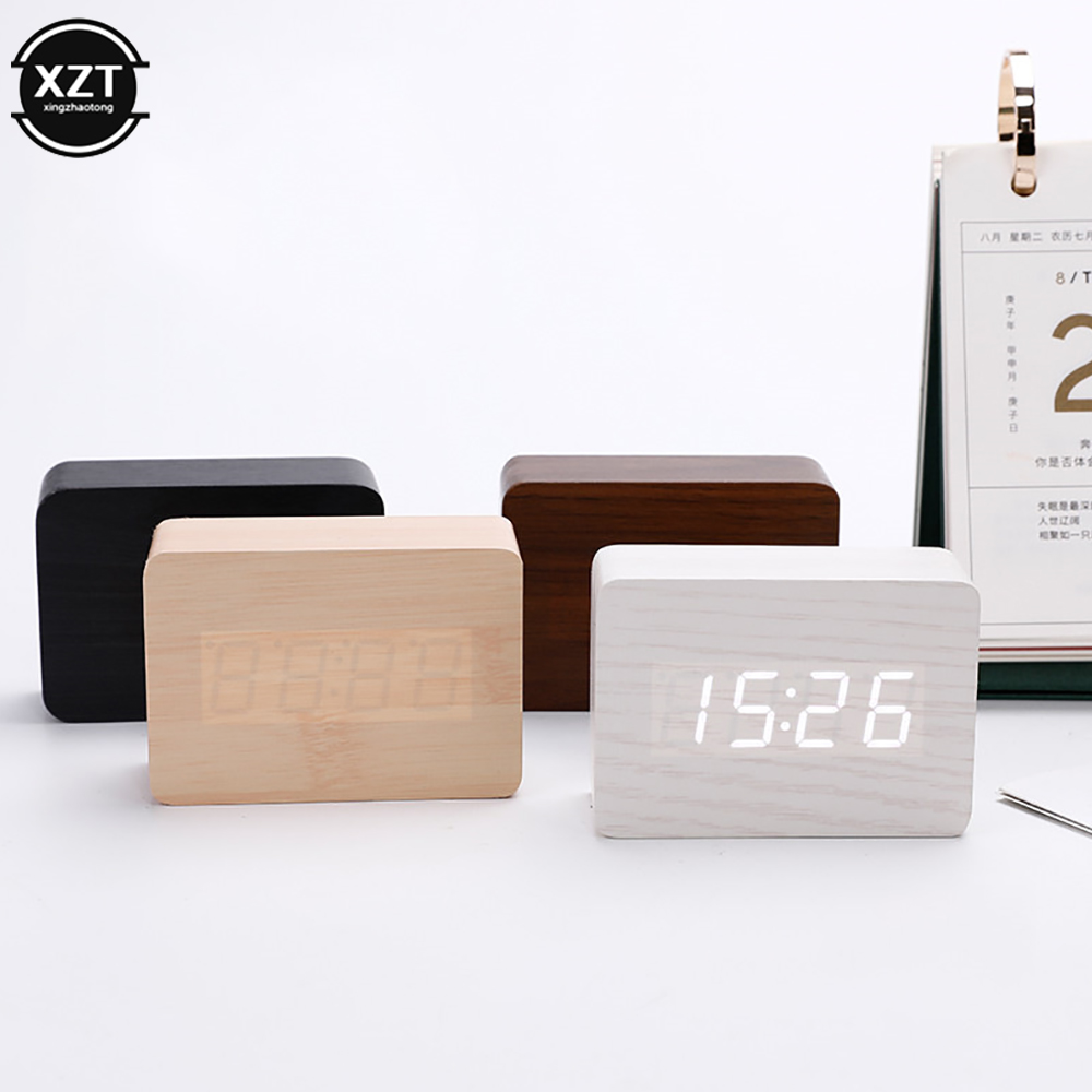 ファッション目覚まし時計 LED 木製時計テーブル音声制御デ - Led Desk Clock のレビューと価格