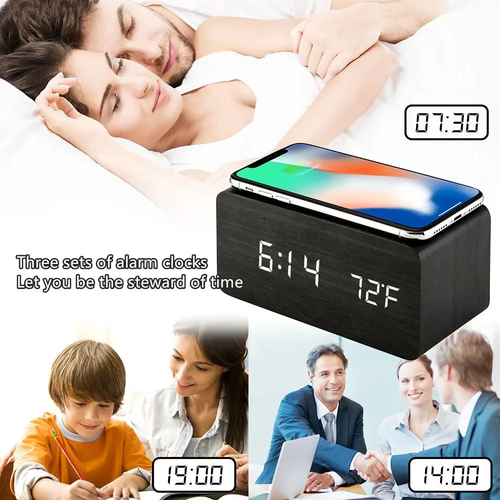 目覚まし時計 LED デジタル木製 USB/AAA 電源テー - Led Desk Clock のレビューと価格