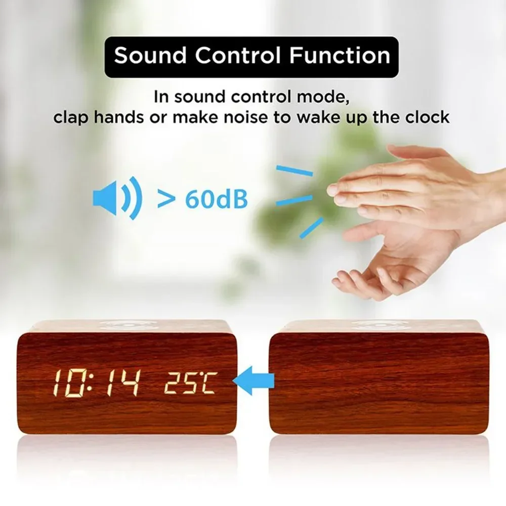 目覚まし時計 LED デジタル木製 USB/AAA 電源テー - Led Desk Clock のレビューと価格